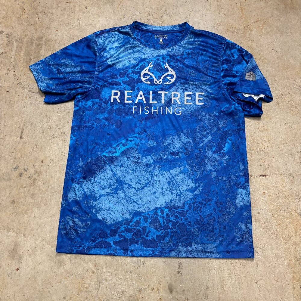 Realtree‎ Fishing Shirt Large Blue Performance Short Sleeve Camo Camouflage